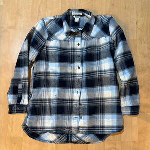 Duluth Trading Co Folklore Flannel Shirt in Blue and White